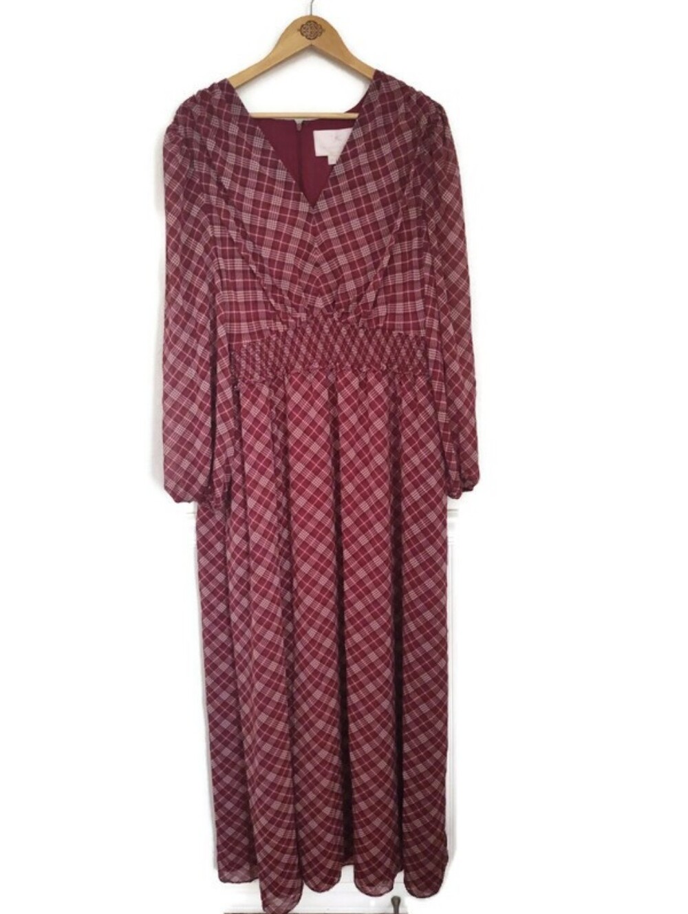 Girl Meets Glam Burgundy Red Plaid Lined Maxi Dress Plus Size 20